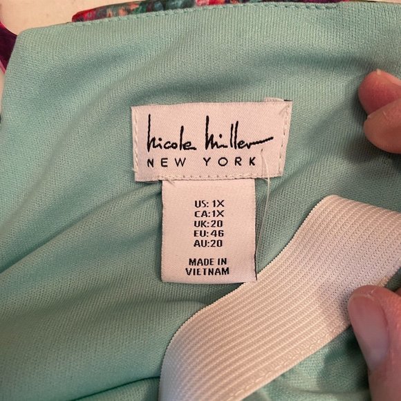 Nicole Miller NWT 1X Watercolor Abstract Print Satin Charmeuse Slip Maxi Dress - Picture 11 of 16